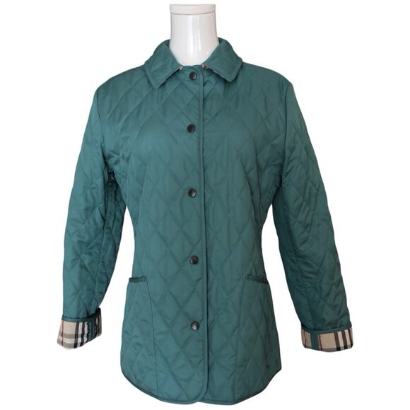 BURBERRY Quilted Jacket In Turquoise Nova Check Snap Close Women’s Size XS - Picture 1 of 16